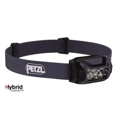 PETZL ACTIK 450 LÚMENES AZUL FRONTAL VISTA PERFIL, ARISTARUN