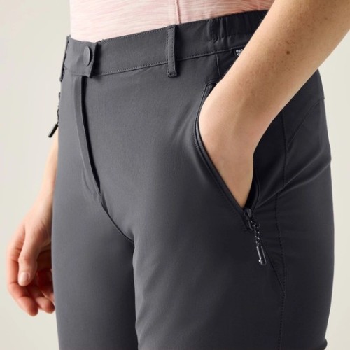 REGATTA HIGHTON II GRIS OSCURO PANTALONES TREKKING MUJER VISTA PERFIL BOLSILLO, ARISTARUN