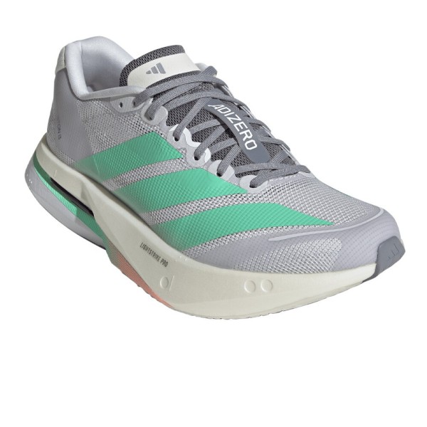 ADIDAS ADIZERO BOSTON 13 GRIS VERDE ZAPATILLAS RUNNING MUJER VISTA LATERAL,ARISTARUN