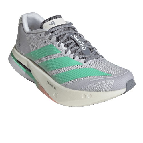 ADIDAS ADIZERO BOSTON 13 GRIS VERDE ZAPATILLAS RUNNING MUJER VISTA LATERAL,ARISTARUN