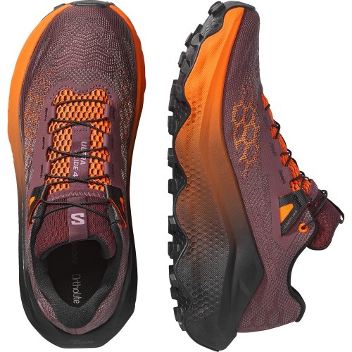 SALOMON ULTRA GLIDE 4 MAROON ORANGE TRAIL SHOES WOMEN