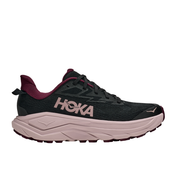 HOKA CHALLENGER 8 NEGRO ROSA ZAPATILLA MIXTA MUJER VISTA LATERAL, ARISTARUN