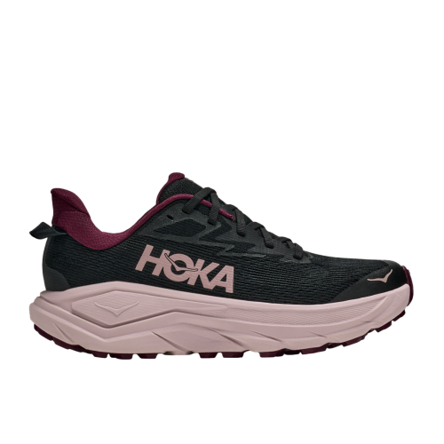 HOKA CHALLENGER 8 NEGRO ROSA ZAPATILLA MIXTA MUJER VISTA LATERAL, ARISTARUN