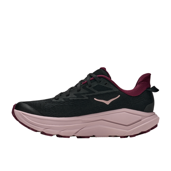 HOKA CHALLENGER 8 NEGRO ROSA ZAPATILLA MIXTA MUJER VISTA LATERAL INTERNA, ARISTARUN