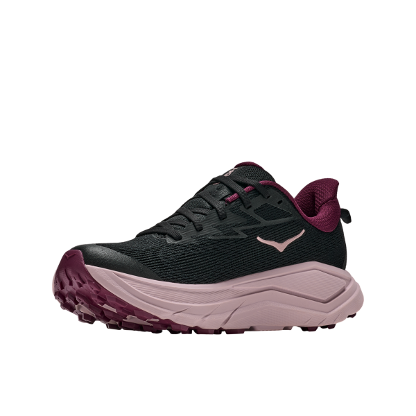 HOKA CHALLENGER 8 NEGRO ROSA ZAPATILLA MIXTA MUJER VISTA PERFIL INTERNA, ARISTARUN
