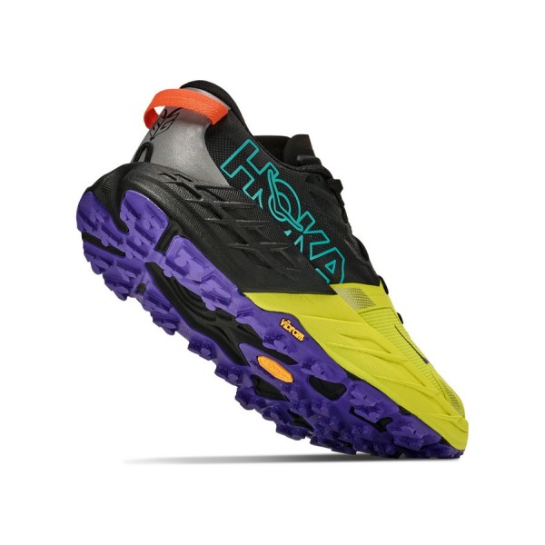 HOKA SPEEDGOAT 7 BALCK CITRUS ZAPATILLAS TRAIL HOMBRE VISTA TRASERA,ARISTARUN