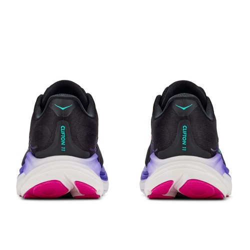 HOKA CLIFTON 11 BLACK NEON ZAPATILLAS RUNNING MUJER VISTA TRASERA,ARISTARUN
