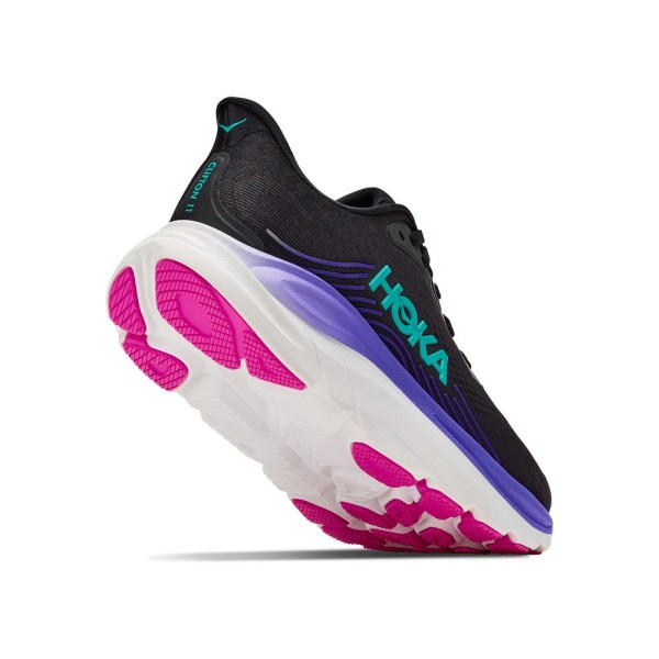 HOKA CLIFTON 11 BLACK NEON ZAPATILLAS RUNNING MUJER VISTA ANTERIOR,ARISTARUN