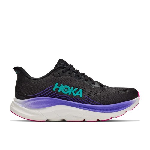 HOKA CLIFTON 11 BLACK NEON ZAPATILLAS RUNNING MUJER VISTA EXTERIOR,ARISTARUN