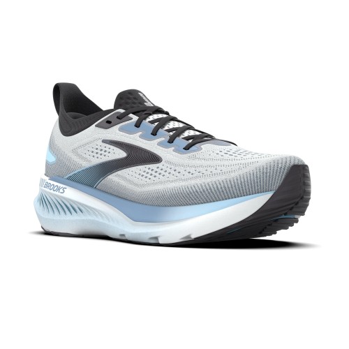 BROOKS GLYCERIN GTS 23 BLANCO AZUL ZAPATILLAS RUNNING HOMBRE VISTA LATERAL EXTERNA PERFIL, ARISTARUN