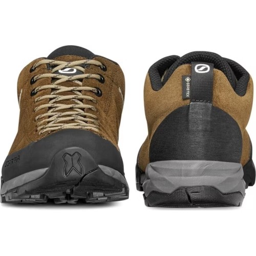 SCARPA MOJITO TRAIL GTX MARRÓN ZAPATILLAS TREKKING VISTA DELANTERA Y TRASERA PAREJA, ARISTARUN