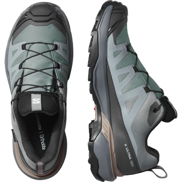 SALOMON X ULTRA 360 GTX GRIS AZUL ZAPATILLAS TREKKING MUJER VISTA SUPERIOR,ARISTARUN