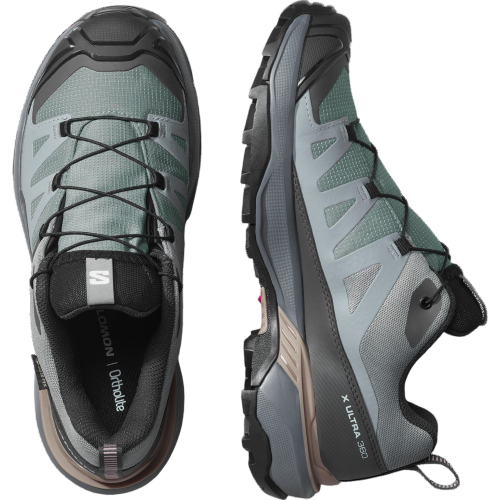 SALOMON X ULTRA 360 GTX GRIS AZUL ZAPATILLAS TREKKING MUJER VISTA SUPERIOR,ARISTARUN