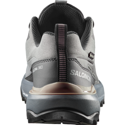 SALOMON X ULTRA 360 GTX GRIS AZUL ZAPATILLAS TREKKING MUJER VISTA TRASERA,ARISTARUN