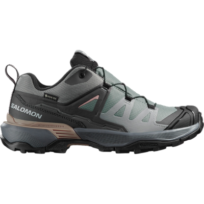SALOMON X ULTRA 360 GTX GRIS AZUL ZAPATILLAS TREKKING MUJER VISTA EXTERIOR,ARISTARUN