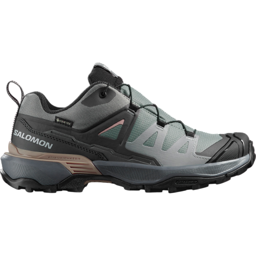 SALOMON X ULTRA 360 GTX GRIS AZUL ZAPATILLAS TREKKING MUJER VISTA EXTERIOR,ARISTARUN