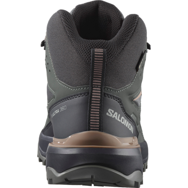 SALOMON X ULTRA 360 MID GORE-TEX GRIS MORADO BOTAS TREKKING MUJER VISTA TRASERA,ARISTARUN