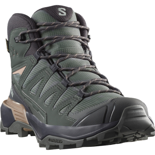 SALOMON X ULTRA 360 MID GORE-TEX GRIS MORADO BOTAS TREKKING MUJER VISTA LATERAL,ARISTARUN