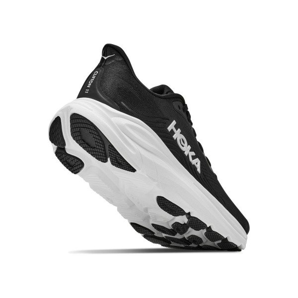 HOKA CLIFTON 11 BLACK WHITE ZAPATILLAS RUNNING HOMBRE VISTA ANTERIOR,ARISTARUN